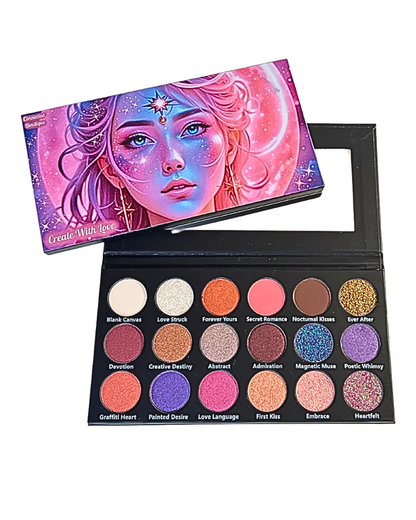 Connected Boutique - Create With Love 18‐Shade Eyeshadow Palette – Mattes, Shimmers & Glitters