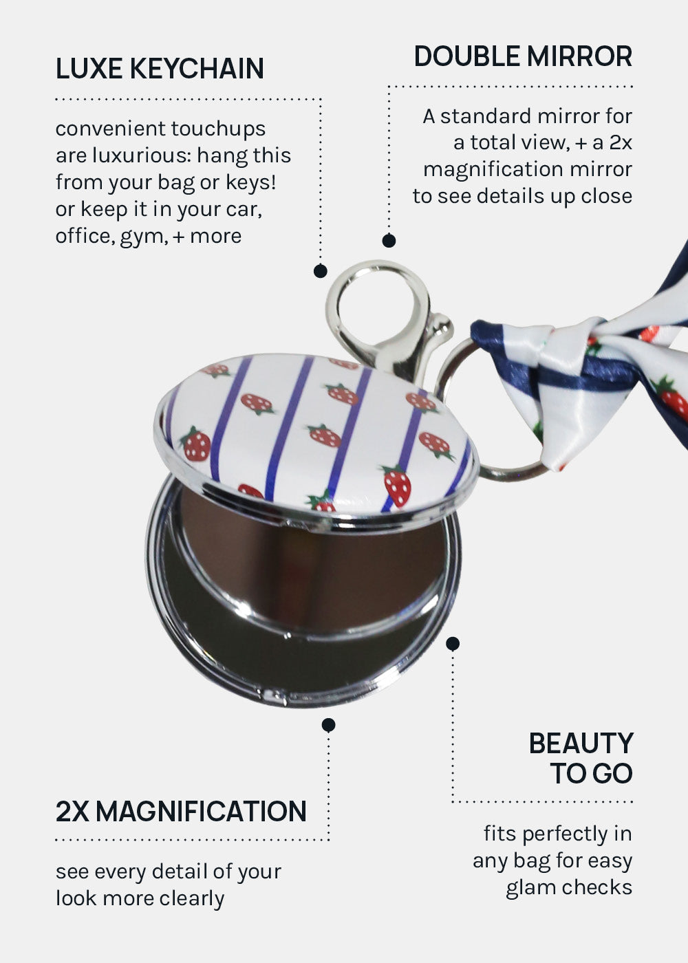 AOA Pro Double-Sided Compact Mirror – Striped Keychain