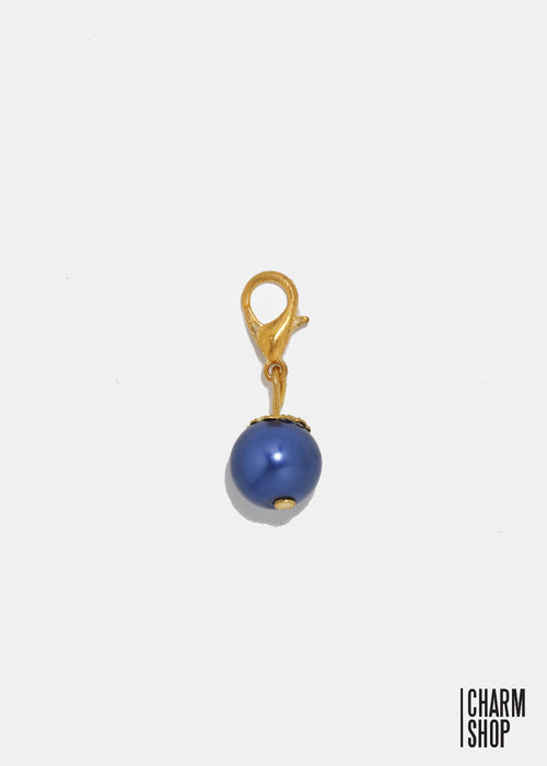 Gold Tone Navy Pearl Dangle Charm